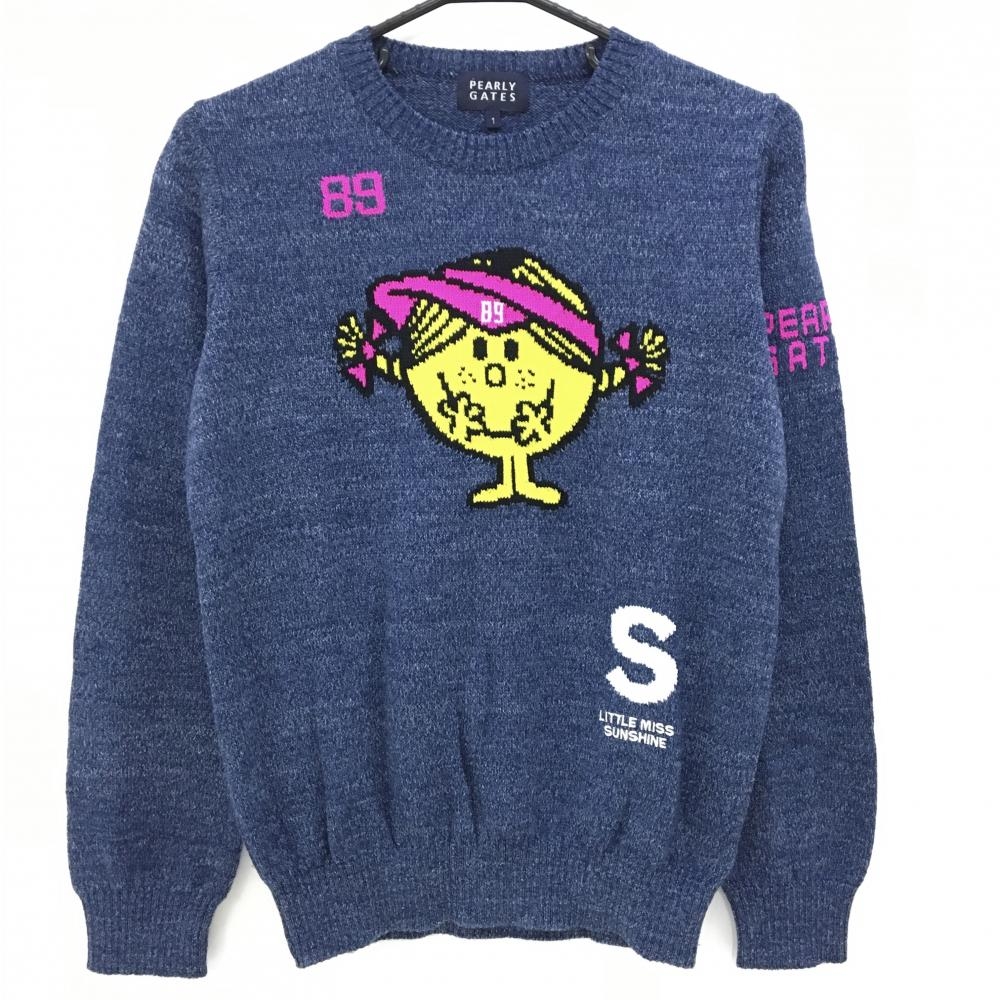 【超美品】パーリーゲイツ×MR.MEN LITTLE MISS セーター 杢ネイビー×イエロー ニット レディース 1(M) ゴルフウェア PEARLY GATES