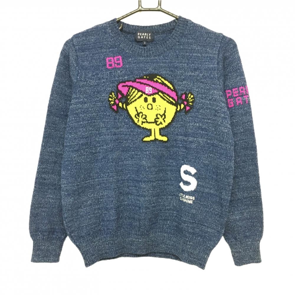 【超美品】パーリーゲイツ×MR.MEN LITTLE MISS セーター ネイビー×イエロー ニット ウール混 レディース 2(L) ゴルフウェア PEARLY GATES