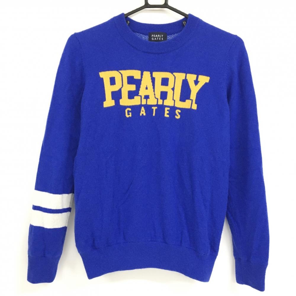 【超美品】パーリーゲイツ セーター ブルー×オレンジ 裏地付き カシミヤ レディース 1(M) ゴルフウェア 2023年モデル PEARLY GATES