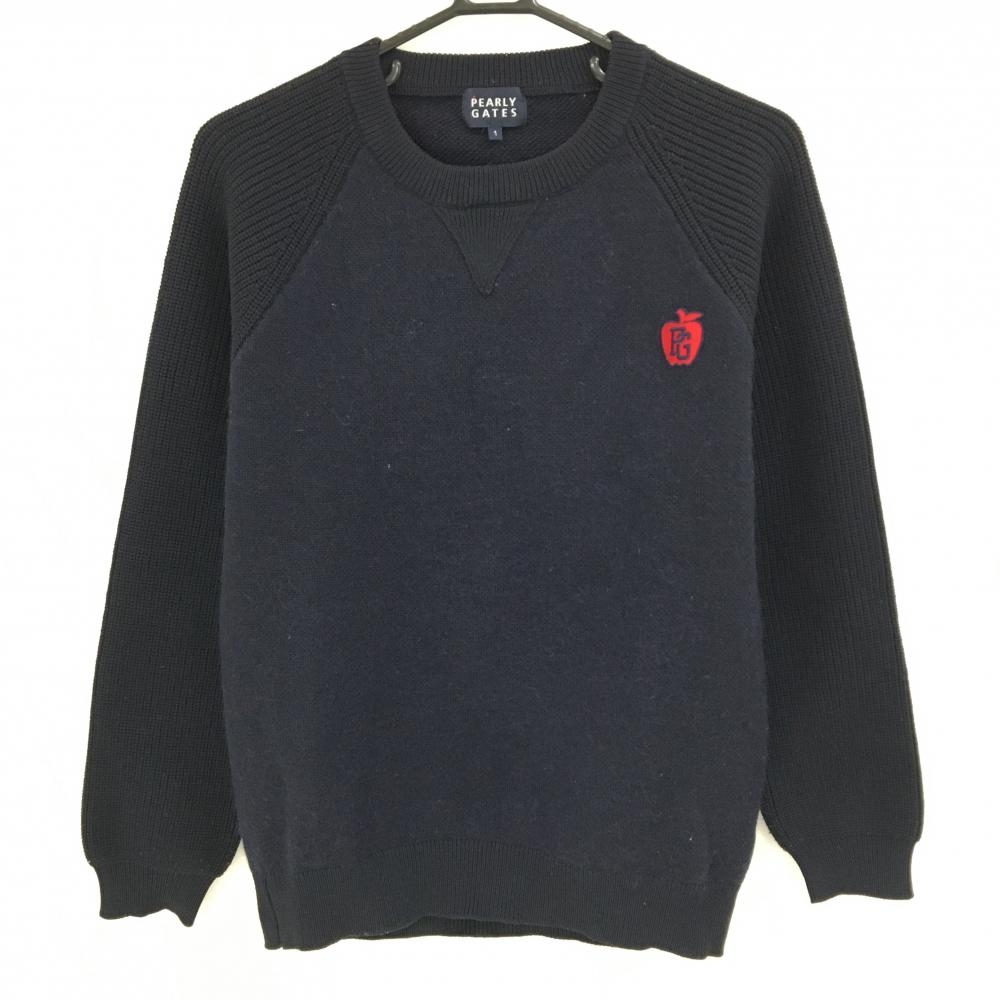 【美品】パーリーゲイツ セーター ネイビー モヘア混 アップル ニット レディース 1(M) ゴルフウェア PEARLY GATES