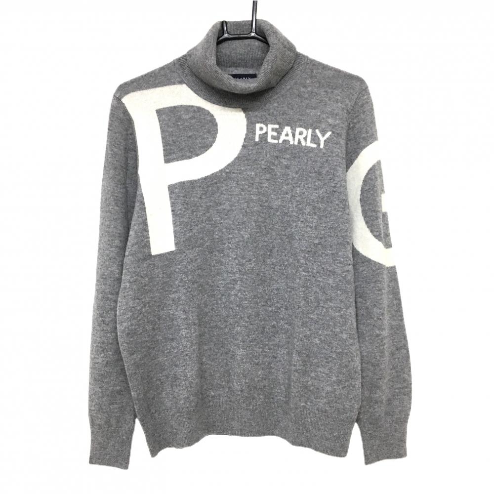【超美品】パーリーゲイツ タートルネックセーター グレー×白 カシミヤ100% レディース 2(L) ゴルフウェア 2024年モデル PEARLY GATES