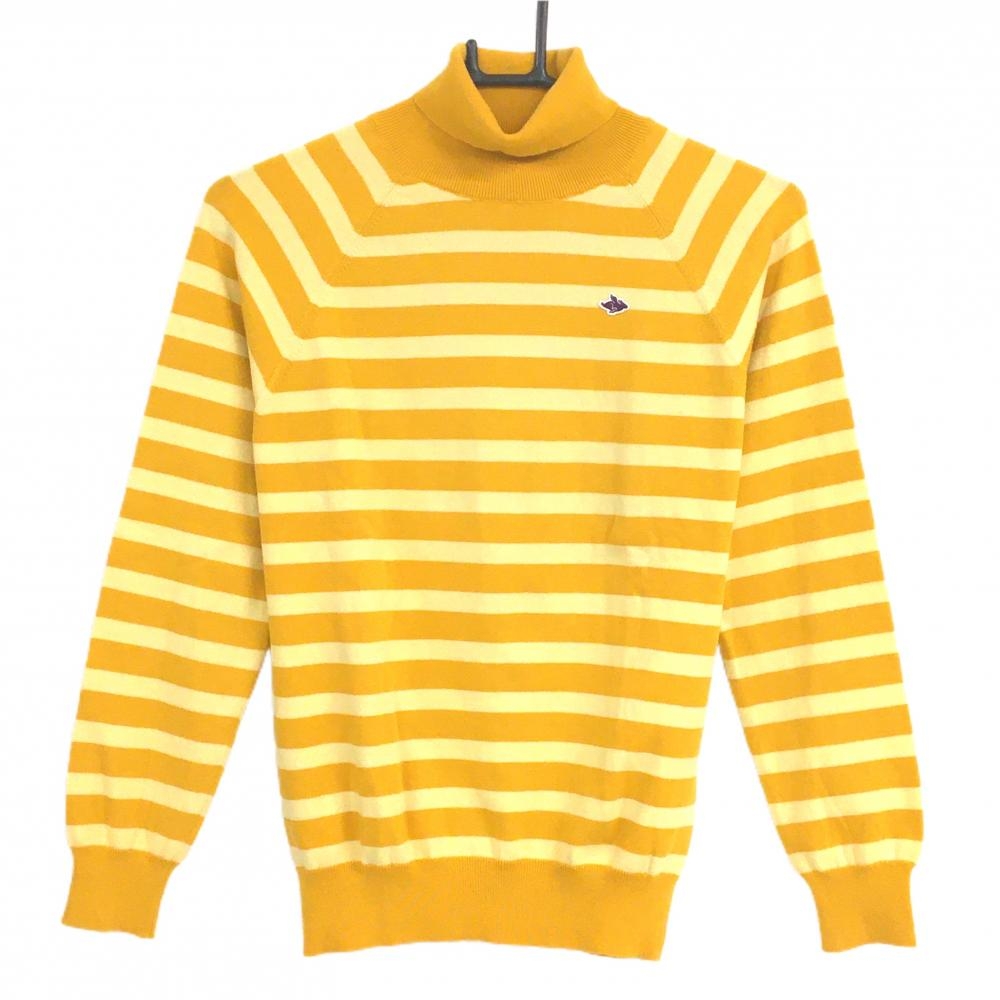【美品】パーリーゲイツ ハイネックセーター マスタードイエロー×ライトイエロー ボーダー  レディース 1(M) ゴルフウェア PEARLY GATES