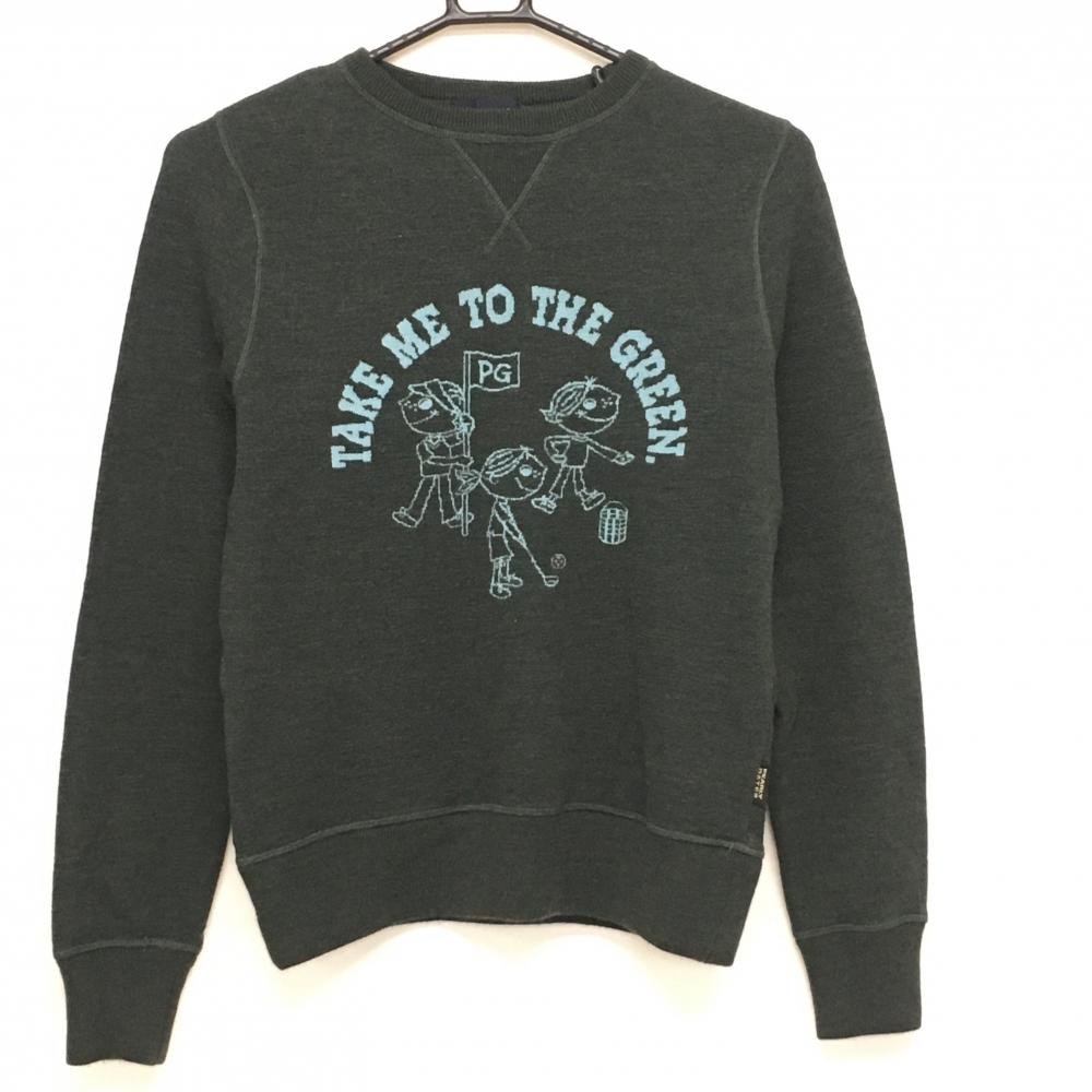 【美品】パーリーゲイツ セーター ダークグリーン ビッグ柄 ニット レディース 1(M) ゴルフウェア PEARLY GATES