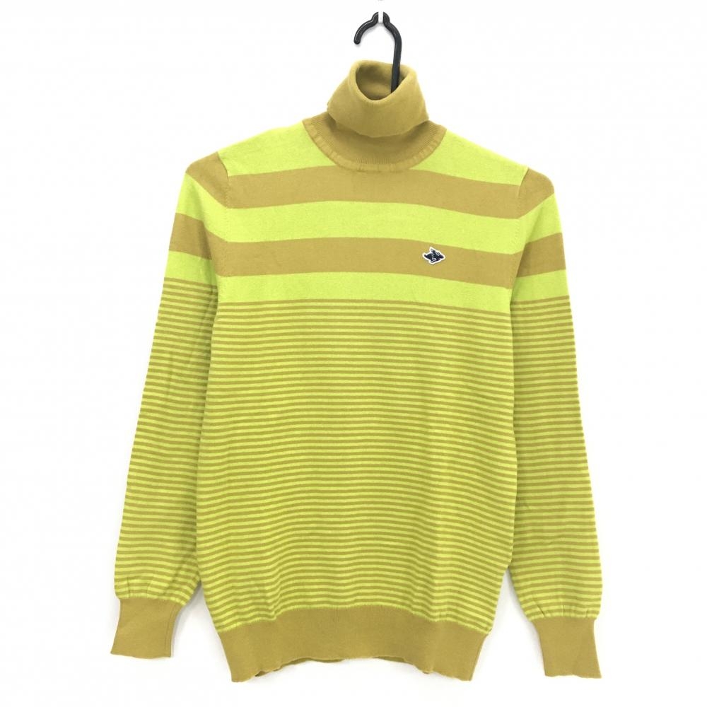 パーリーゲイツ タートルネックセーター イエロー系×ライトブラウン ボーダー  レディース 0(S) ゴルフウェア PEARLY GATES