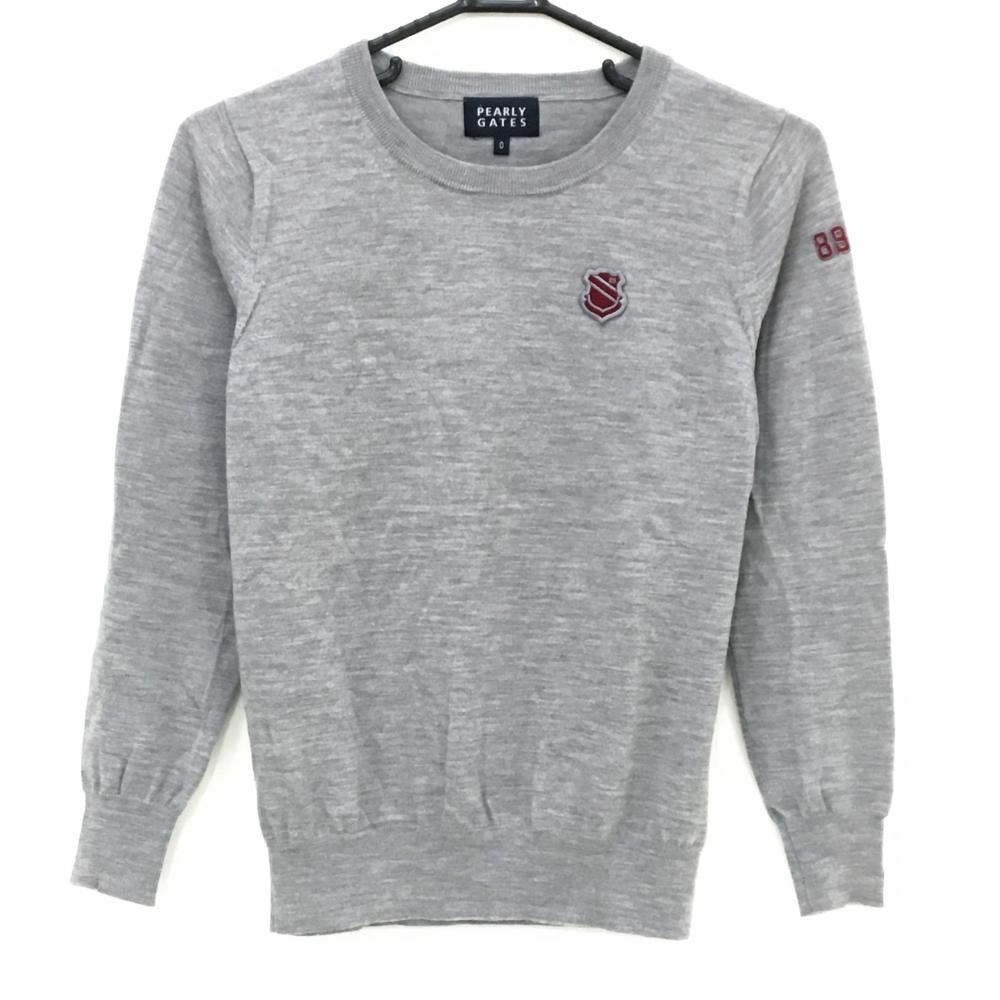 【超美品】パーリーゲイツ セーター 杢グレー ワッペン ウール100% ニット レディース 0(S) ゴルフウェア PEARLY GATES