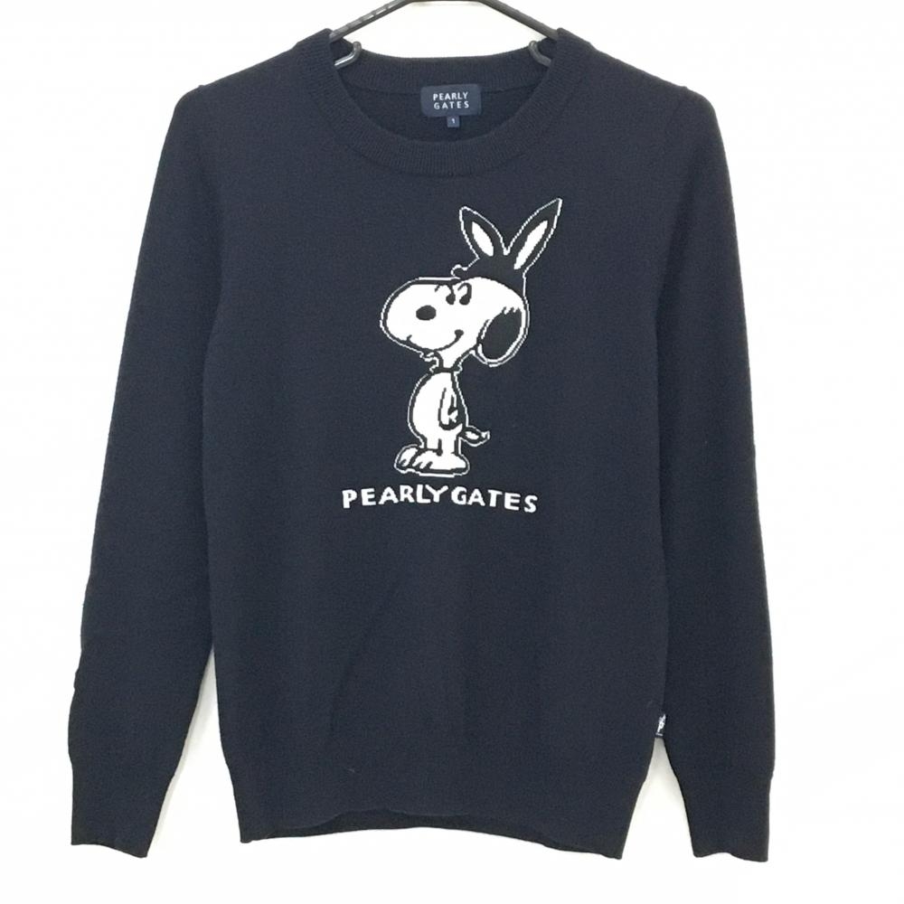 【超美品】パーリーゲイツ×PEANUTS セーター ネイビー×白 うさ耳スヌーピー ウール100% レディース 1(M) ゴルフウェア PEARLY GATES