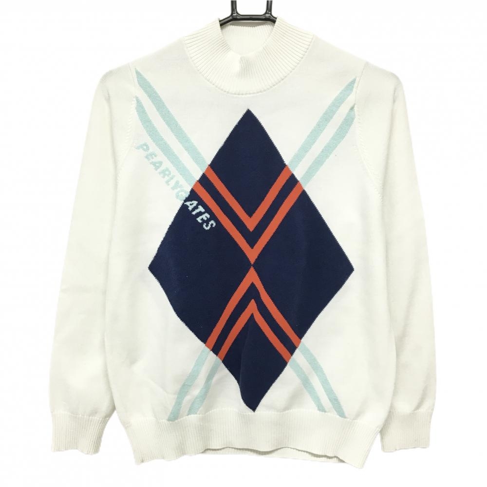 パーリーゲイツ ハイネックセーター 白×ネイビー ロゴ ニット レディース 0(S) ゴルフウェア PEARLY GATES