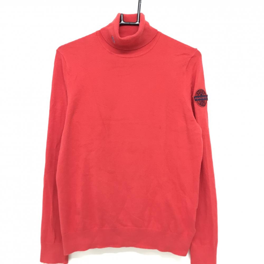 パーリーゲイツ タートルネックセーター レッド 袖ロゴワッペン ニット レディース 2(L) ゴルフウェア PEARLY GATES