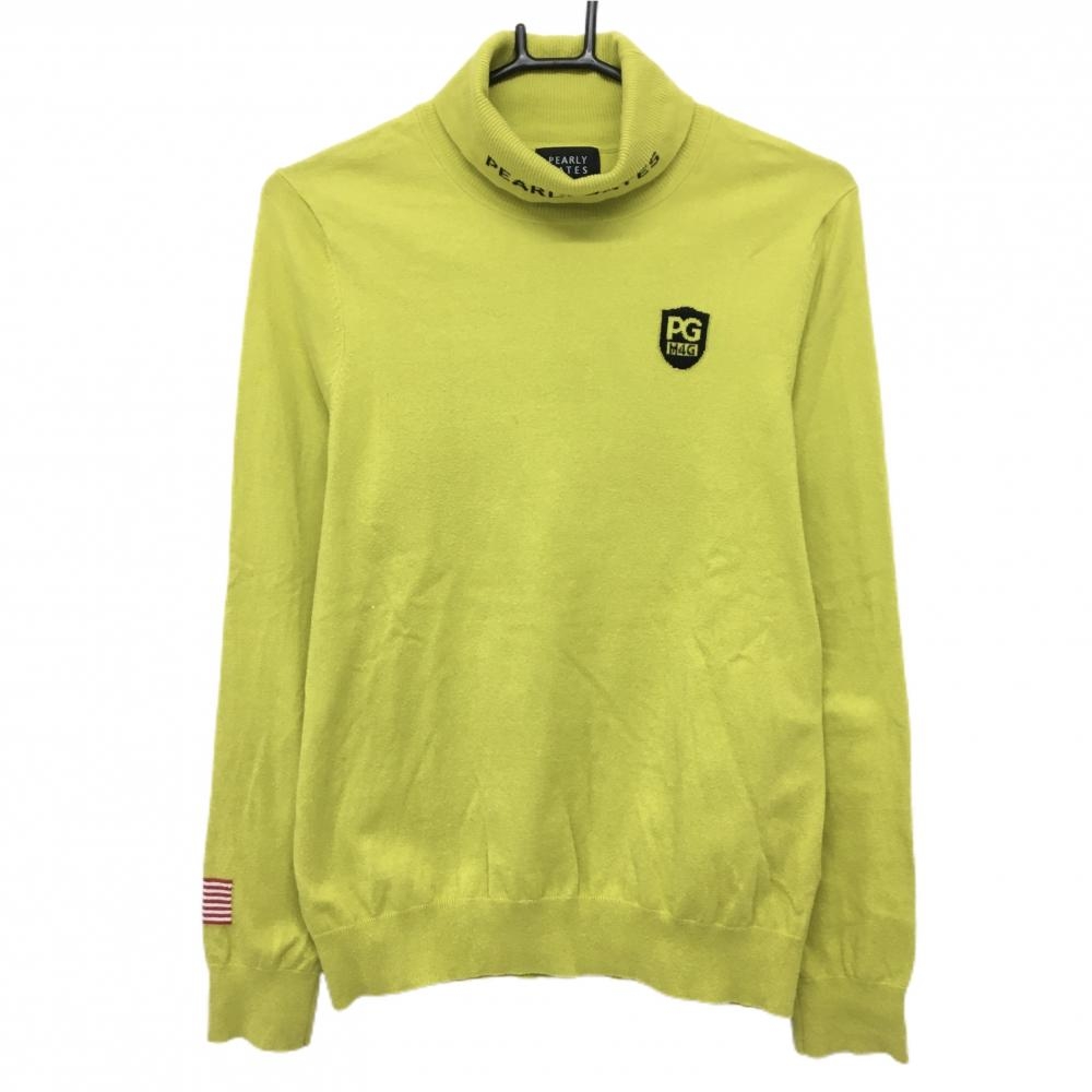 パーリーゲイツ タートルネックセーター マスタードイエロー×黒 ネックロゴ レディース 2(L) ゴルフウェア PEARLY GATES