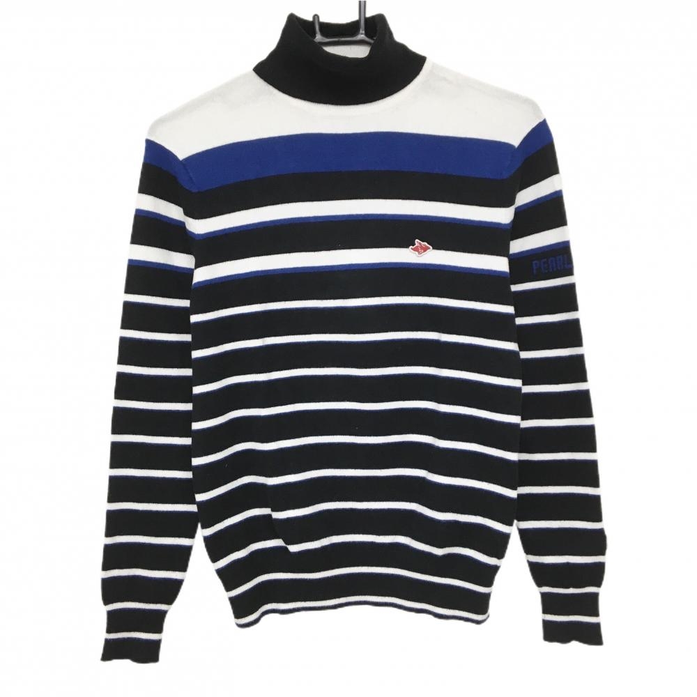 パーリーゲイツ タートルネックセーター 黒×白 ボーダー コットン混 ニット レディース 0(S) ゴルフウェア PEARLY GATES