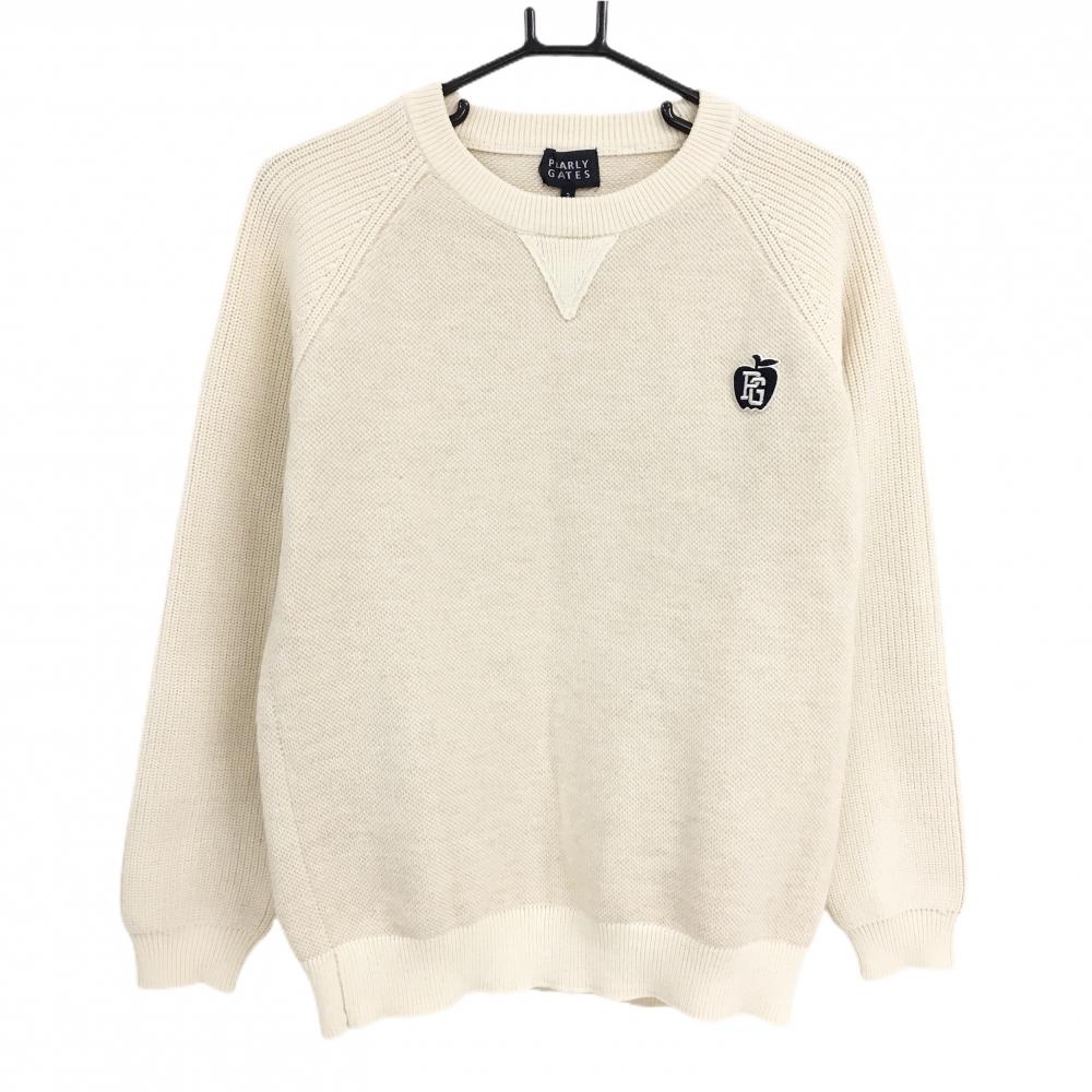 【超美品】パーリーゲイツ セーター アイボリー アップルワッペン モヘヤ混 ニット レディース 2(L) ゴルフウェア PEARLY GATES