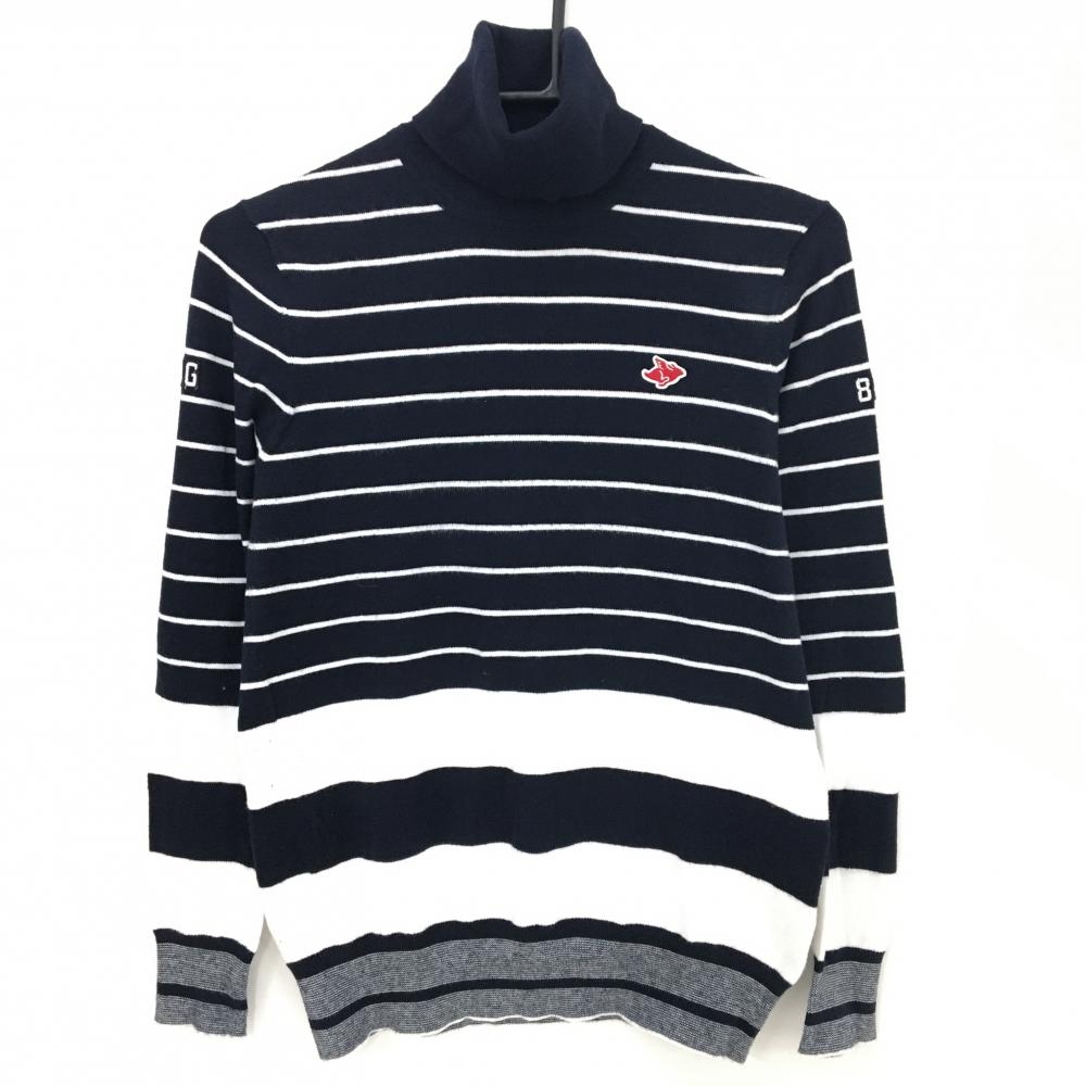 パーリーゲイツ タートルネックセーター ネイビー×白 ボーダー ニット レディース 0(S) ゴルフウェア PEARLY GATES
