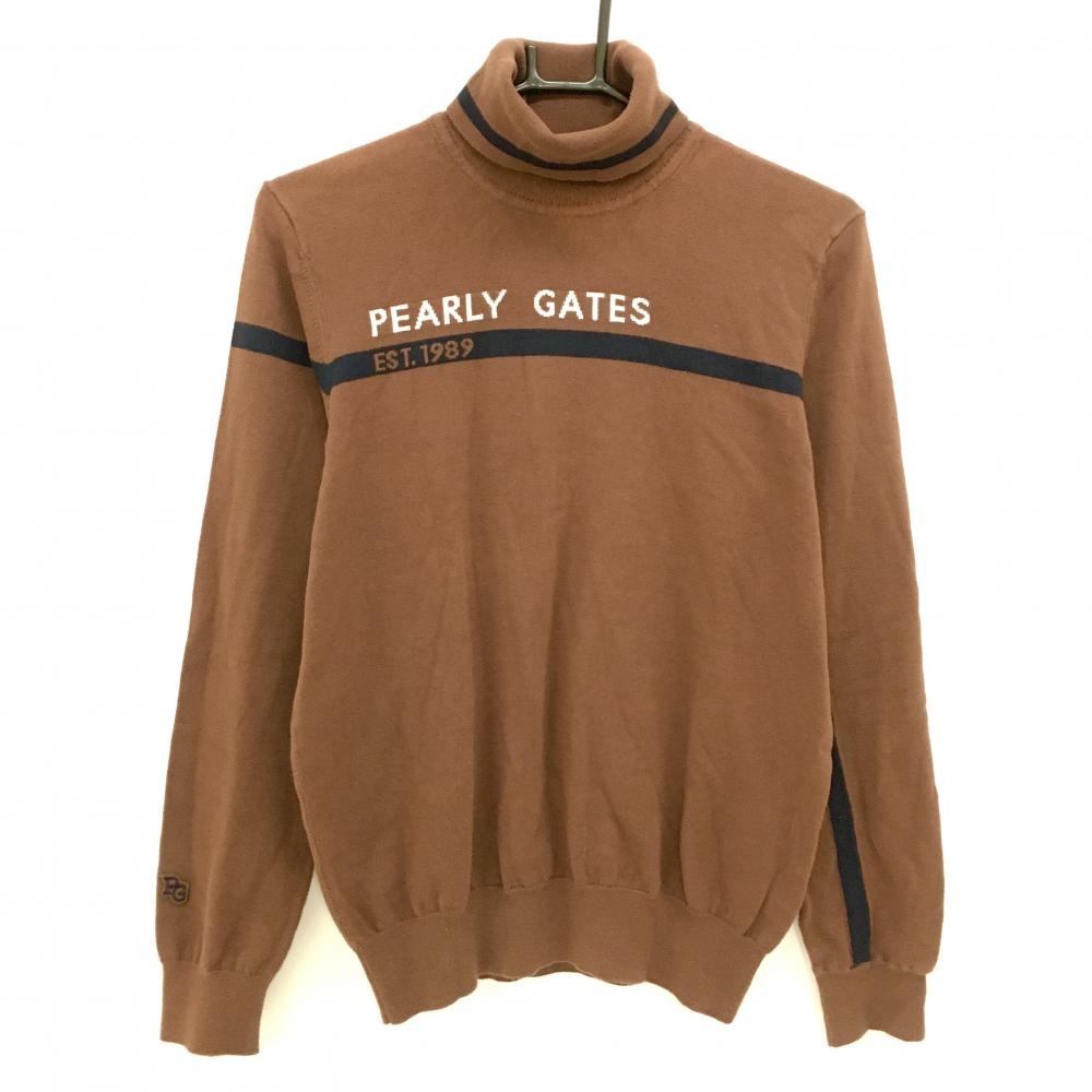 パーリーゲイツ タートルネックセーター ブラウン×ネイビー ネックライン セーター レディース 1(M) ゴルフウェア PEARLY GATES