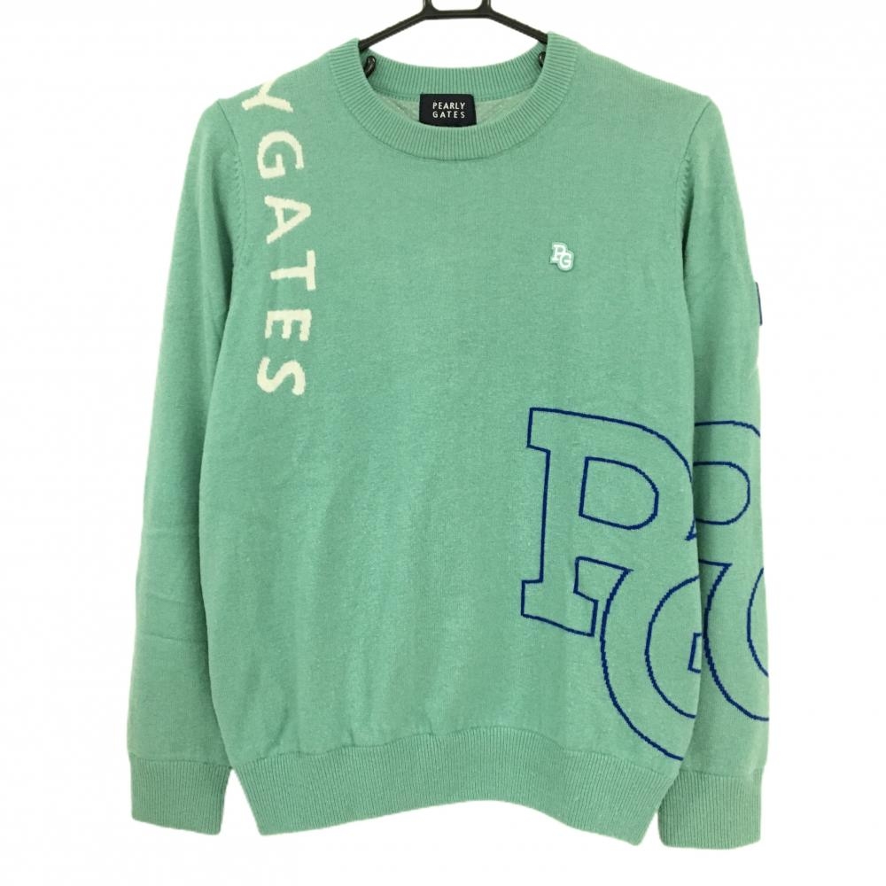 【美品】パーリーゲイツ セーター グリーン×ブルー カシミヤ混 裏地付 レディース 1(M) ゴルフウェア PEARLY GATES