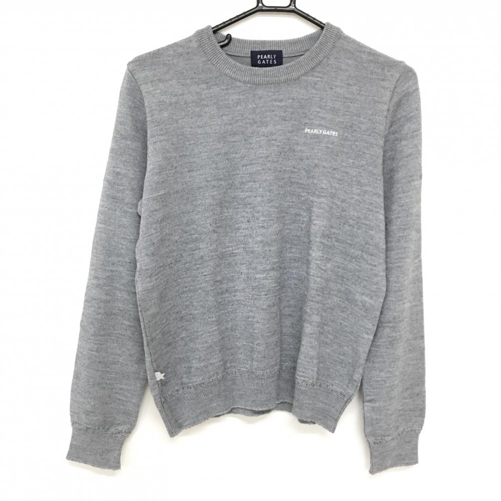 【美品】パーリーゲイツ セーター 杢グレー ロゴ白 ウール混 ニット  レディース 1(M) ゴルフウェア PEARLY GATES