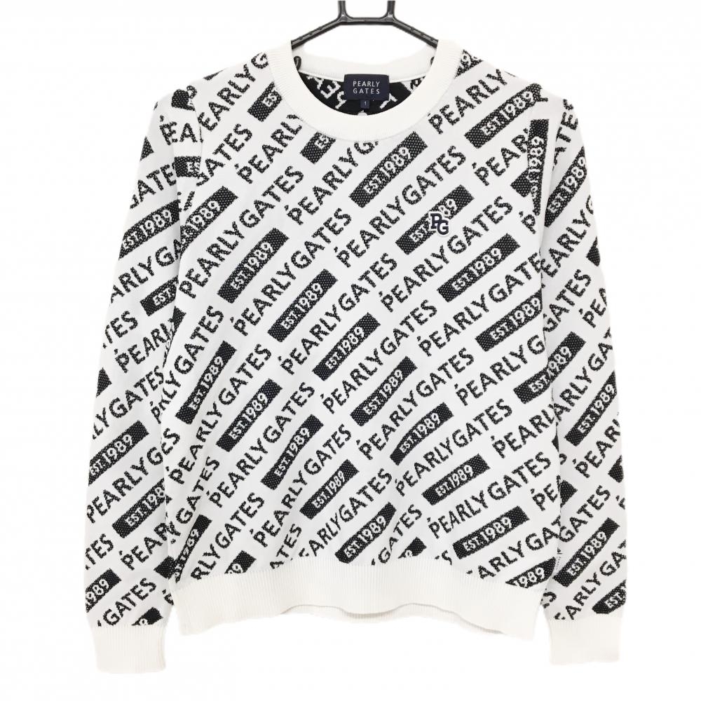 【超美品】パーリーゲイツ セーター 白×ネイビー ロゴ総柄 ニット  レディース 1(M) ゴルフウェア PEARLY GATES