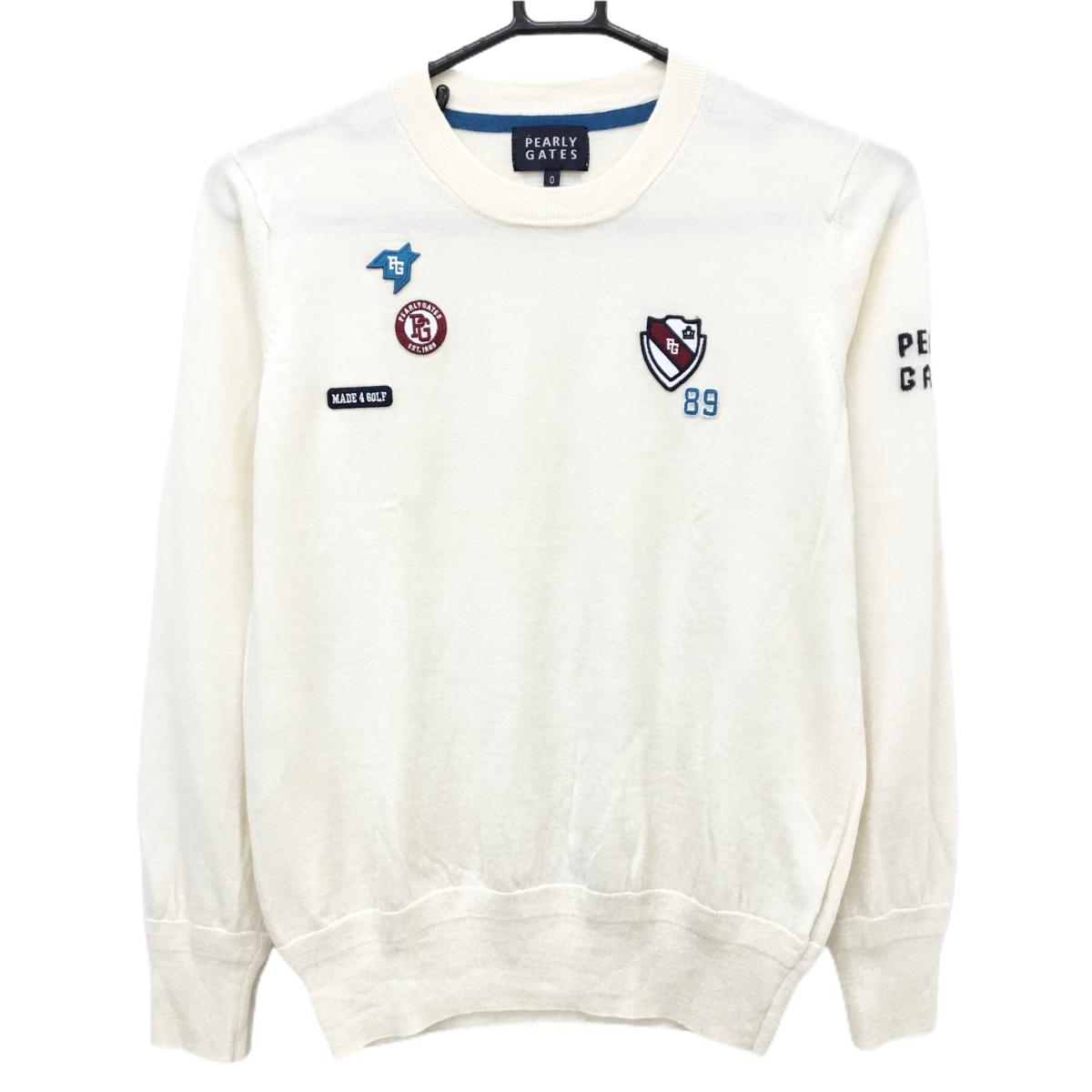 【超美品】パーリーゲイツ セーター 白 複数ワッペン ウール100％ ニット レディース 0(S) ゴルフウェア PEARLY GATES