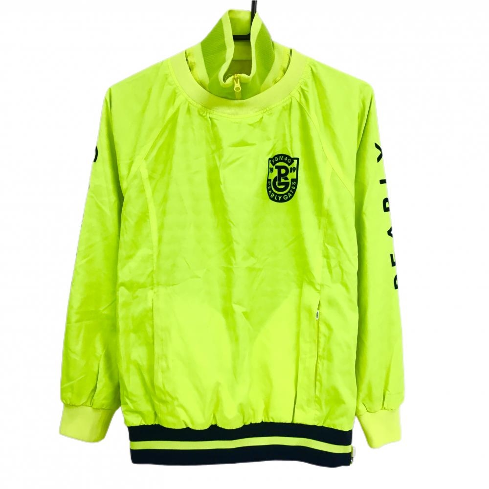 【美品】パーリーゲイツ ツインスニード 蛍光イエロー×ネイビー フロッキーロゴ 蓄熱裏地 レディース 0(S) ゴルフウェア PEARLY GATES