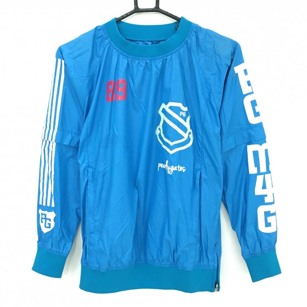 【美品】パーリーゲイツ 2WAYスニード ブルー系×白 袖着脱可 薄手 ロゴプリント ブルゾン  レディース 0(S) ゴルフウェア PEARLY GATES