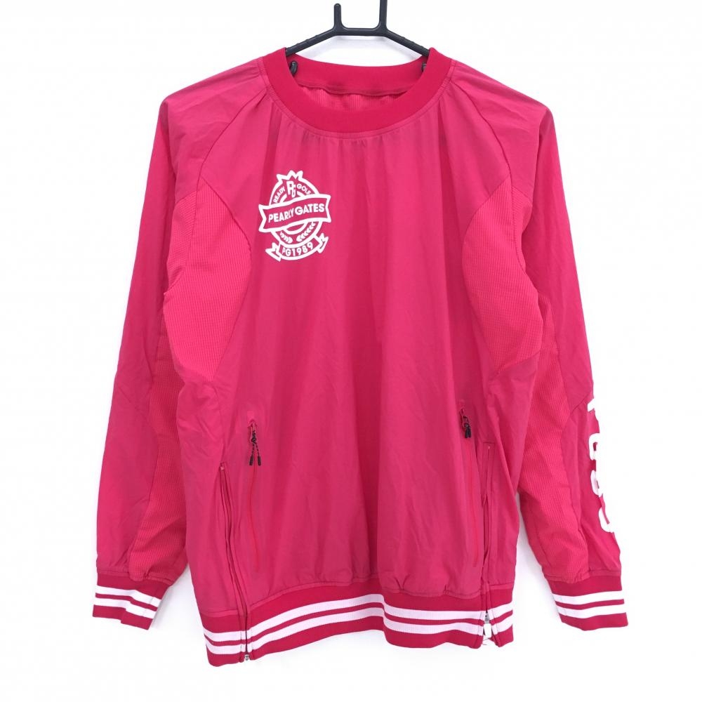 【超美品】パーリーゲイツ ナイロンスニード ピンク×白 一部メッシュ 薄手 ブルゾン レディース 1(M) ゴルフウェア PEARLY GATES