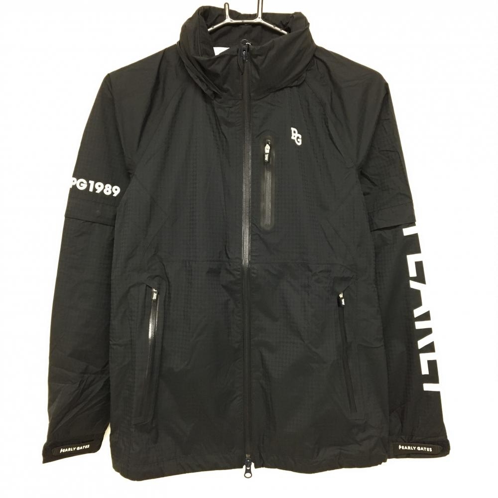 【新品】パーリーゲイツ 2WAYレインジャケット 黒×白 地模様 ロゴプリント 袖着脱可  レディース 0(S) ゴルフウェア PEARLY GATES