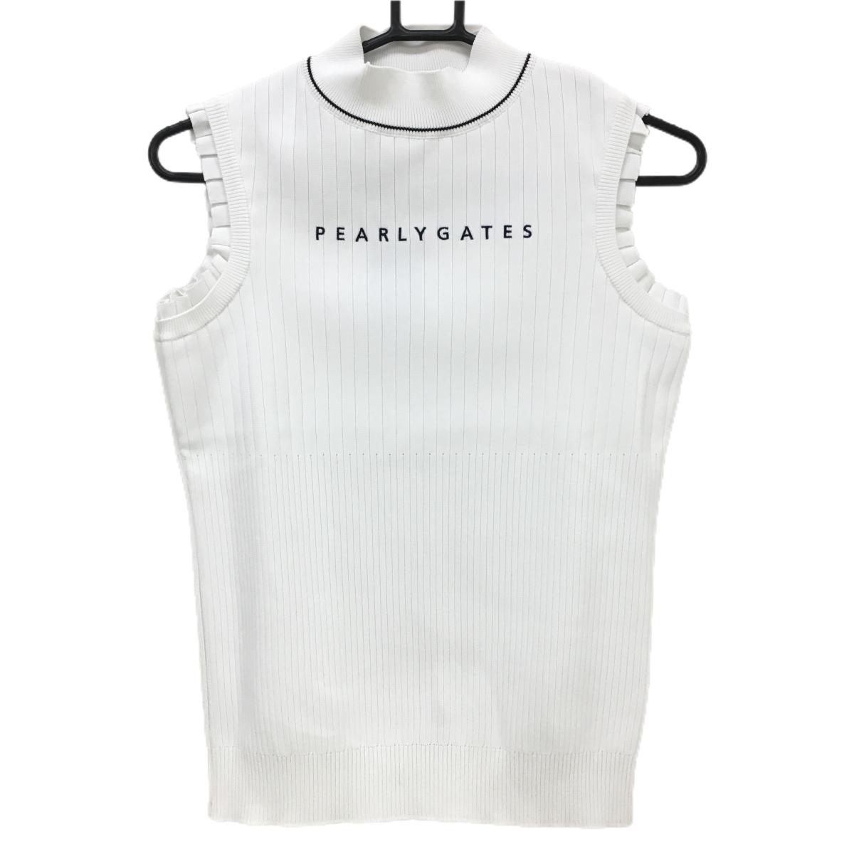 【新品】パーリーゲイツ ニットベスト 白×黒 ストライプ編み  レディース 0(S) ゴルフウェア 2023年モデル PEARLY GATES