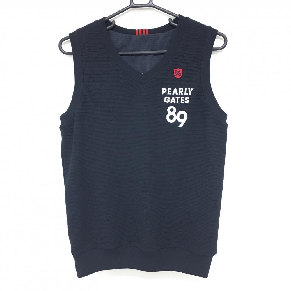 【超美品】パーリーゲイツ リバーシブルニットベスト ダークネイビー×白 胸ロゴ レディース 2(L) ゴルフウェア 2023年モデル PEARLY GATES