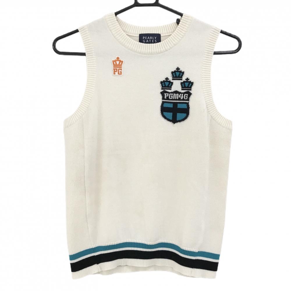 パーリーゲイツ ニットベスト アイボリー×ブルーグリーン系 ウール混　 レディース 0(S) ゴルフウェア PEARLY GATES