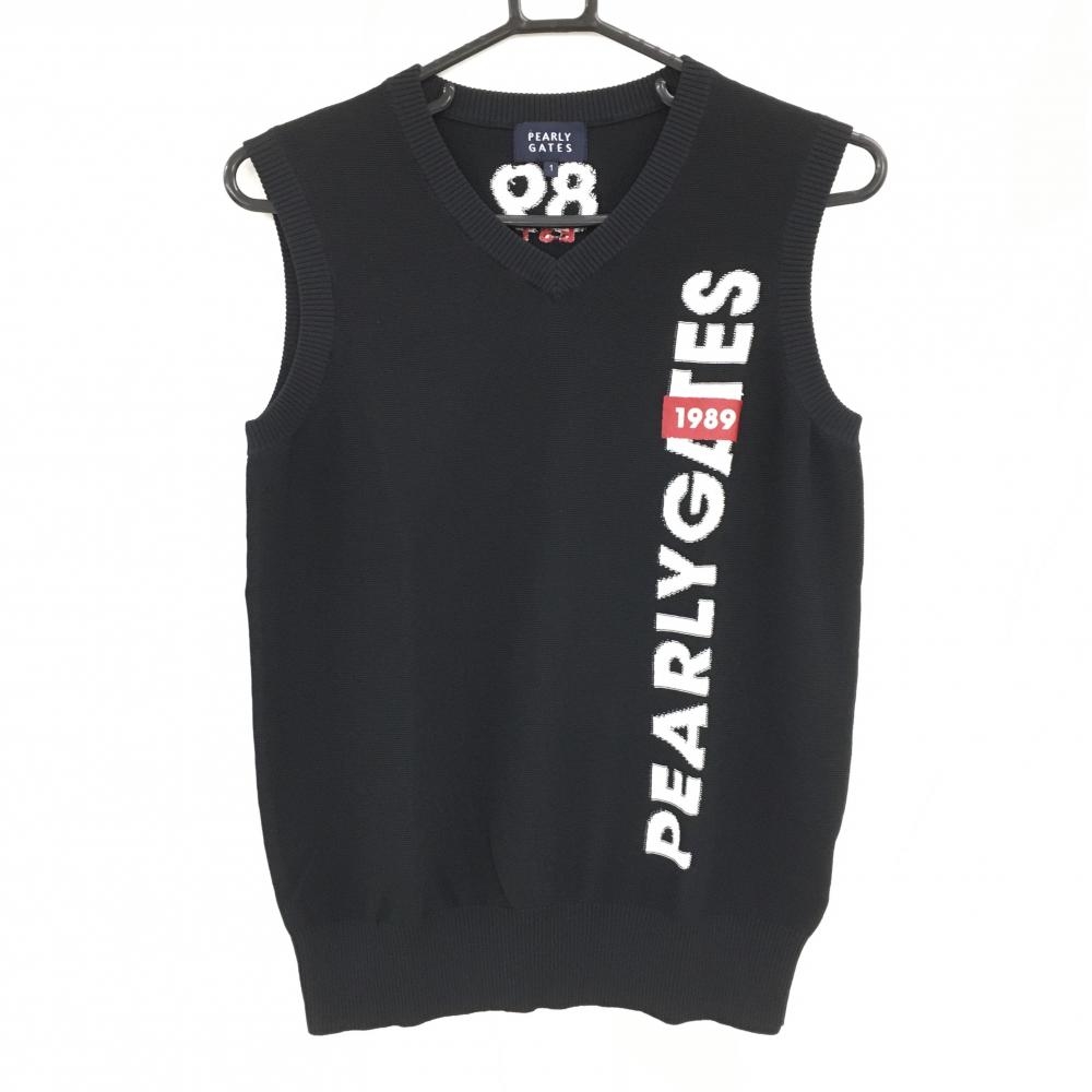 【超美品】パーリーゲイツ ニットベスト 黒×白 ロゴ  レディース 1(M) ゴルフウェア PEARLY GATES
