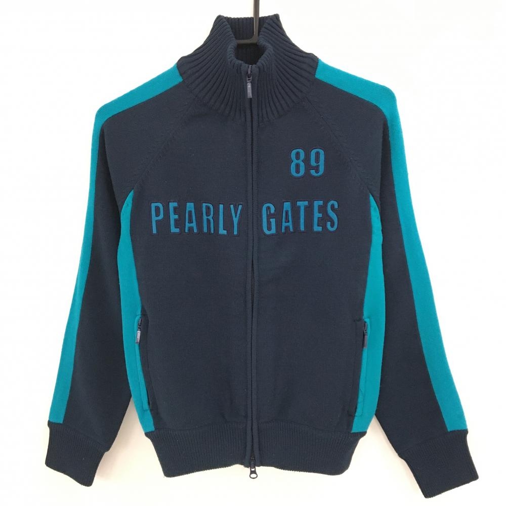 パーリーゲイツ ニットジャケット ネイビー×ブルーグリーン フロントロゴ  レディース 1(M) ゴルフウェア PEARLY GATES