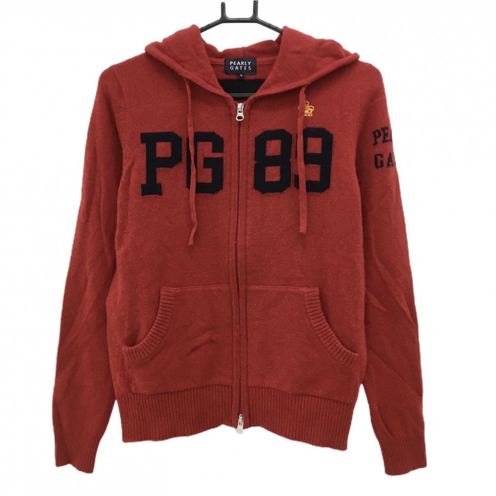 【美品】パーリーゲイツ ニットジップパーカー レッド×ネイビー カシミヤ混 背面ボーダー レディース 0(S) ゴルフウェア PEARLY GATES