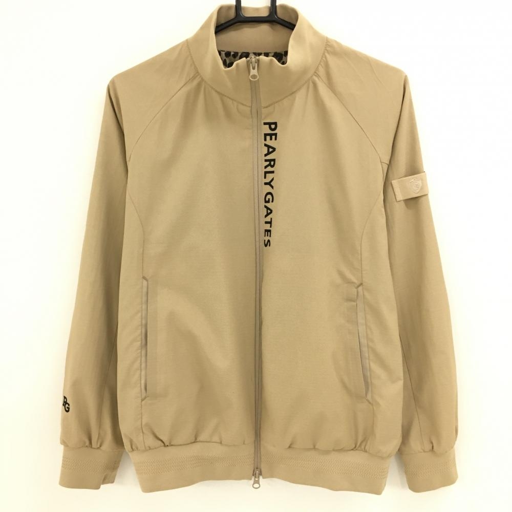 【美品】パーリーゲイツ ジャケットブルゾン ベージュ 地模様 蓄熱裏地レオパード柄 レディース 1(M) ゴルフウェア PEARLY GATES