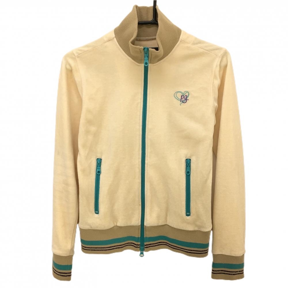 パーリーゲイツ ジャケット アイボリー×ブルーグリーン ベロア調 ロゴ刺しゅう レディース 1(M) ゴルフウェア PEARLY GATES