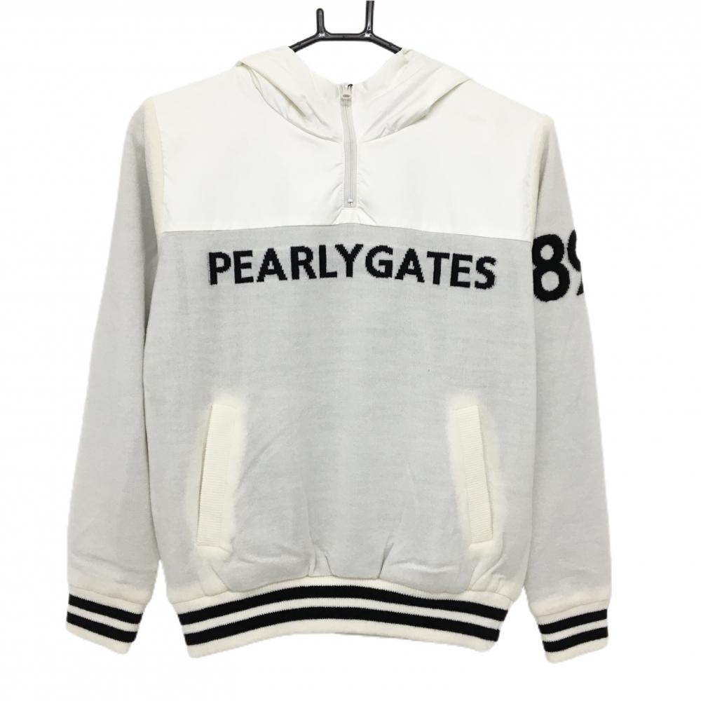 【新品】パーリーゲイツ 異素材ニットパーカー 白 ハーフジップ DIAPLEX 裏地付き  レディース 0(S) ゴルフウェア PEARLY GATES