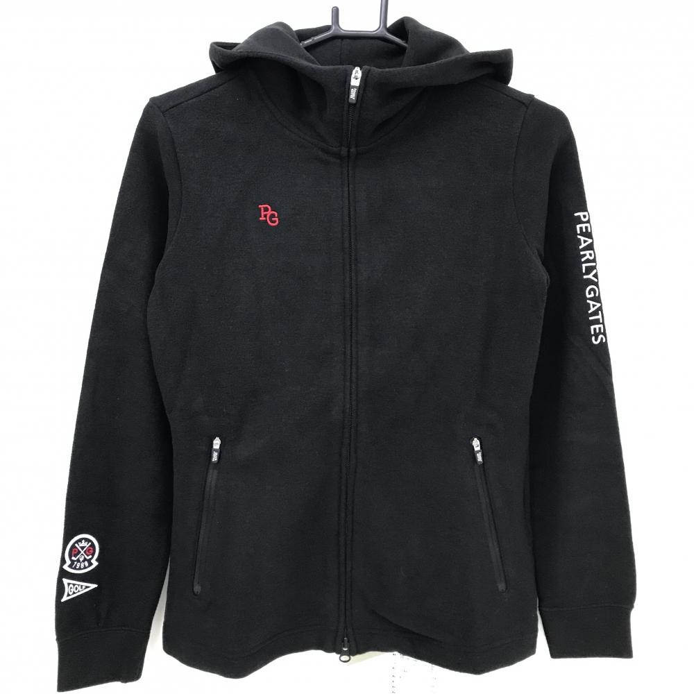 【新品】パーリーゲイツ ジップパーカー 黒 ロゴ刺しゅう 表微起毛 レディース 0(S) ゴルフウェア PEARLY GATES