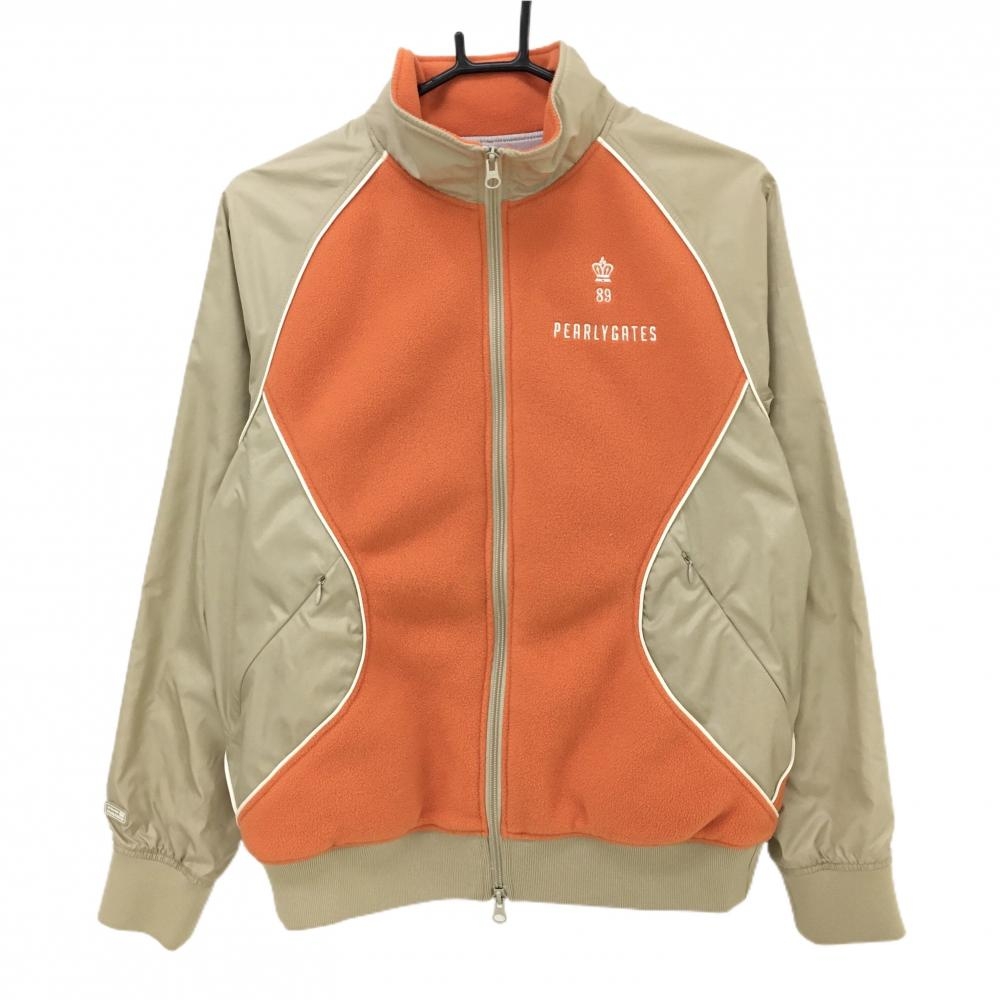 【美品】パーリーゲイツ ジャケットブルゾン ベージュ×オレンジ 一部フリース 蓄熱裏地 レディース 2(L) ゴルフウェア PEARLY GATES