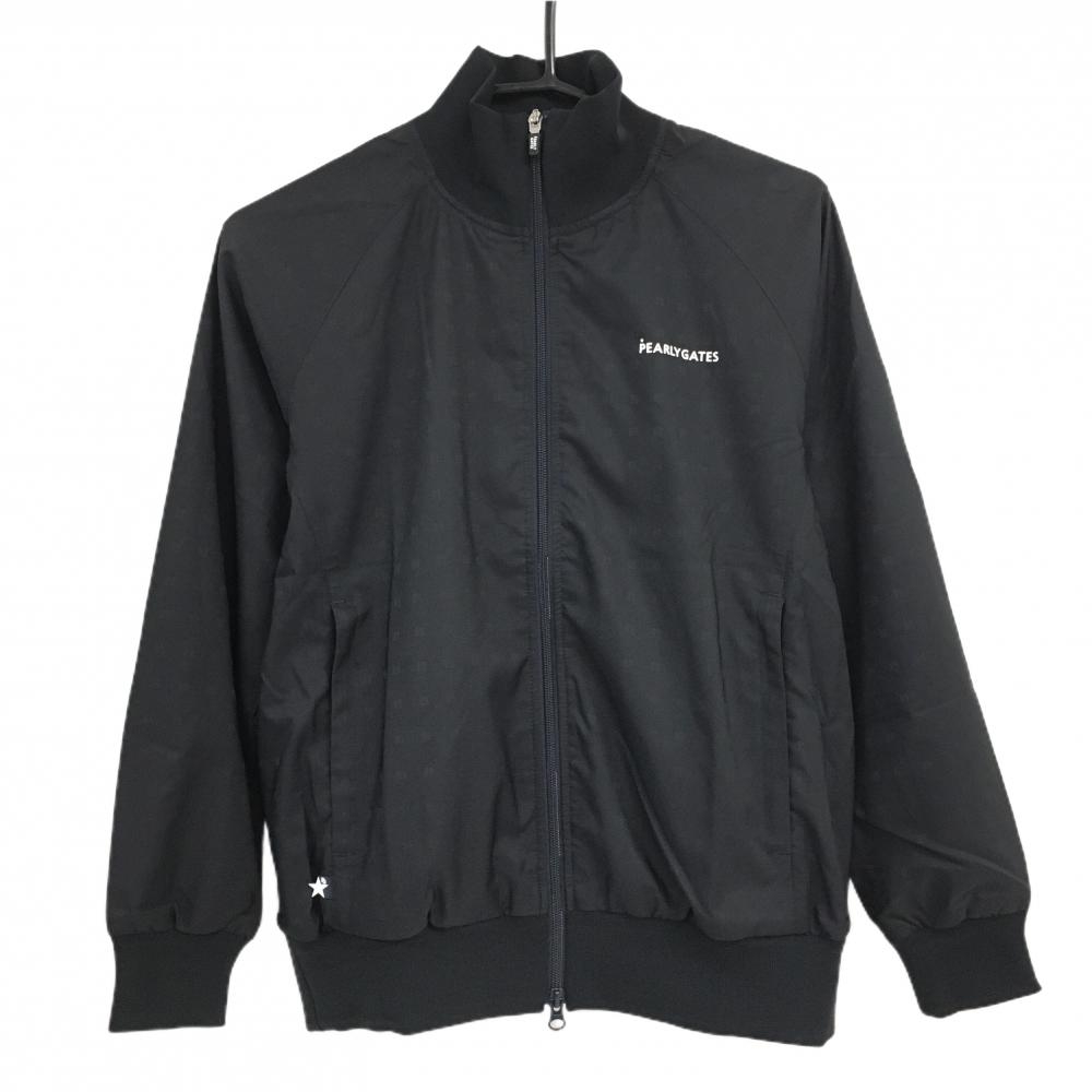【新品】パーリーゲイツ ジャケットブルゾン 黒 ロゴ地模様 蓄熱裏地 透湿防水 ロゴ白 レディース 0(S) ゴルフウェア PEARLY GATES