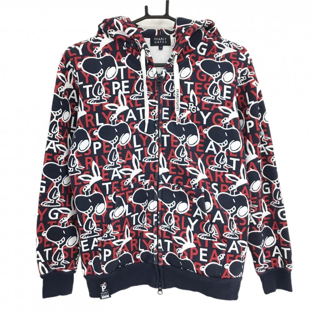 パーリーゲイツ×PEANUTS ジャケット ネイビー×レッド スヌーピー総柄  レディース 0(S) ゴルフウェア PEARLY GATES