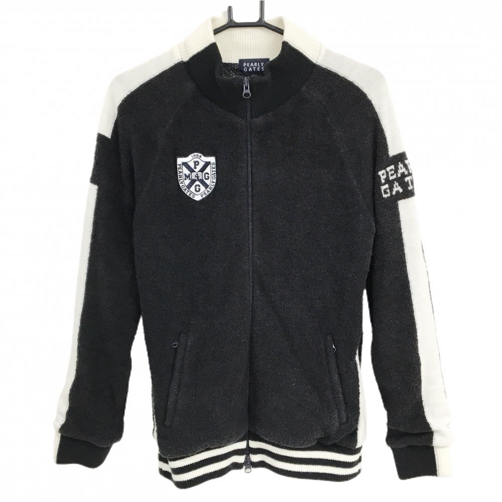 【美品】パーリーゲイツ ジャケット 黒×白 袖・サイドライン 裏地メッシュ レディース 2(L) ゴルフウェア PEARLY GATES