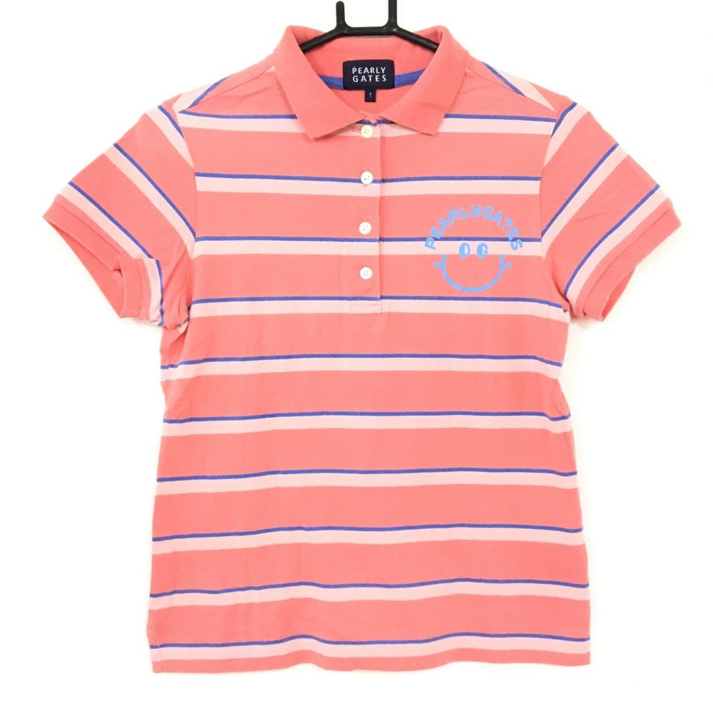 PEARLY GATES パーリーゲイツ 半袖ポロシャツ ピンク×ブルー ボーダー柄  レディース 1[M] ゴルフウェア