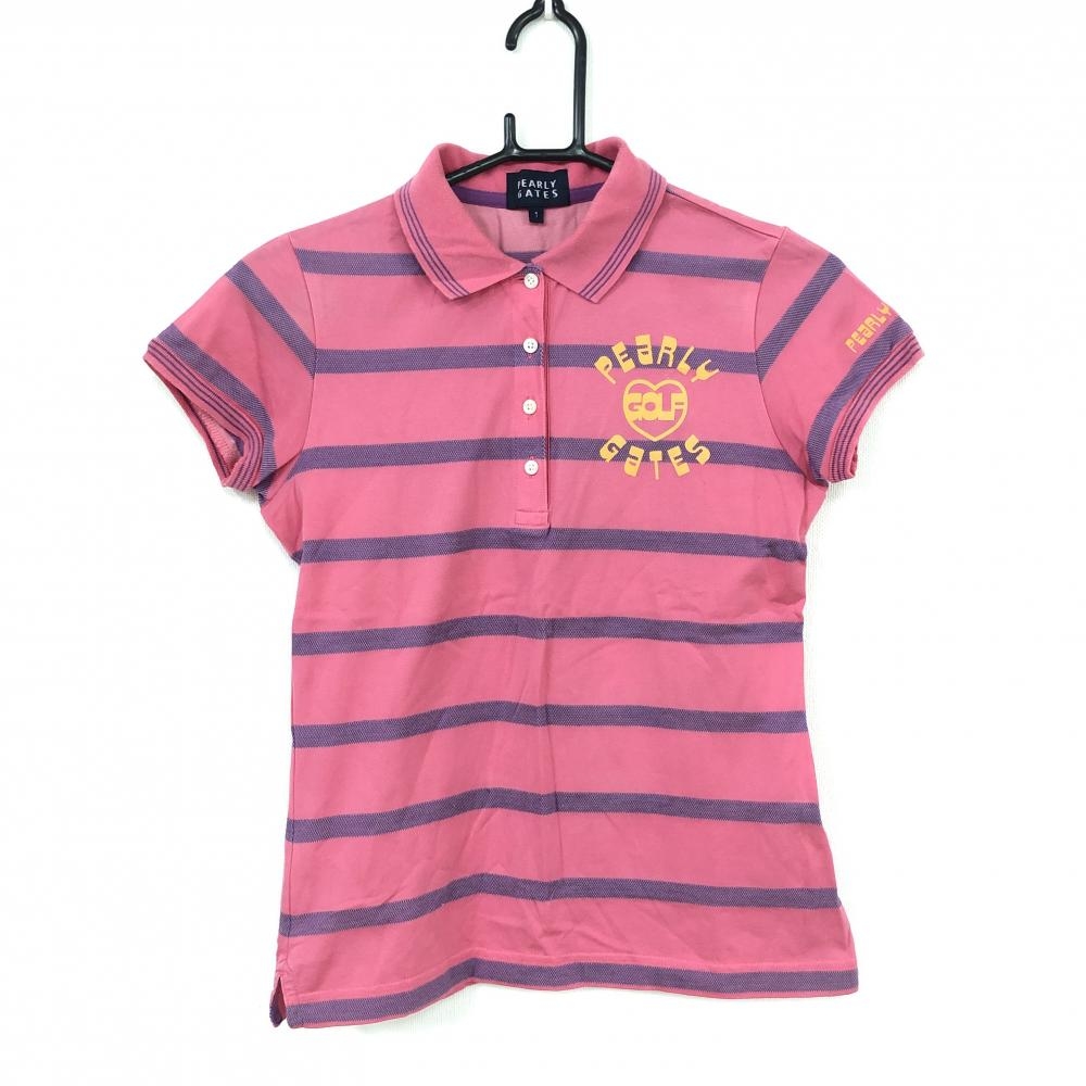 PEARLY GATES パーリーゲイツ 半袖ポロシャツ ピンク×パープル ボーダー プリント レディース 1[M] ゴルフウェア