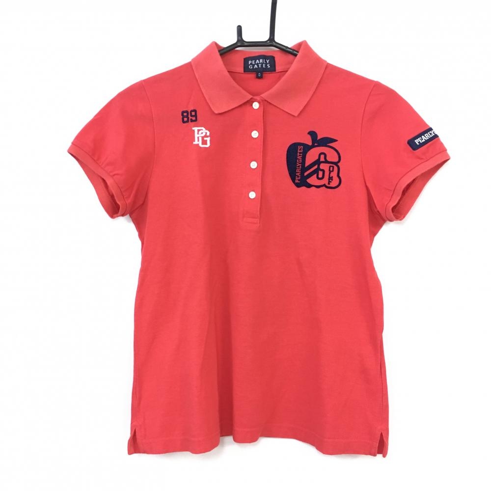 PEARLY GATES パーリーゲイツ 半袖ポロシャツ レッド×ネイビー リンゴプリント レディース 0[S] ゴルフウェア