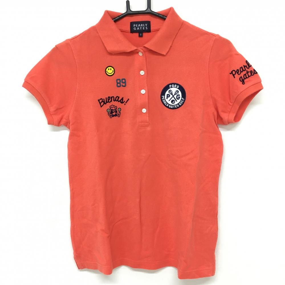 パーリーゲイツ 半袖ポロシャツ オレンジ×ネイビー スマイル ニコ ロゴ刺しゅう レディース 0(S) ゴルフウェア PEARLY GATES