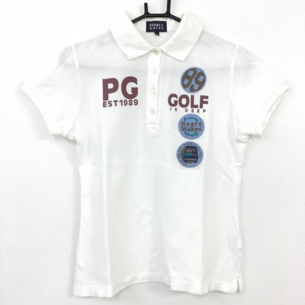 PEARLY GATES パーリーゲイツ 半袖ポロシャツ 白×ライトブルー コットン100％ レディース 1(M) ゴルフウェア