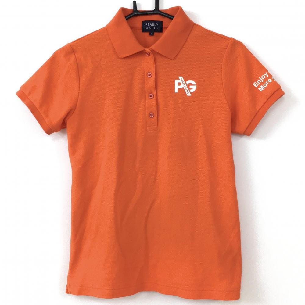 2022年＊PEARLY GATES パーリーゲイツ 半袖ポロシャツ オレンジ×白 バックプリント レディース 1(M) ゴルフウェア
