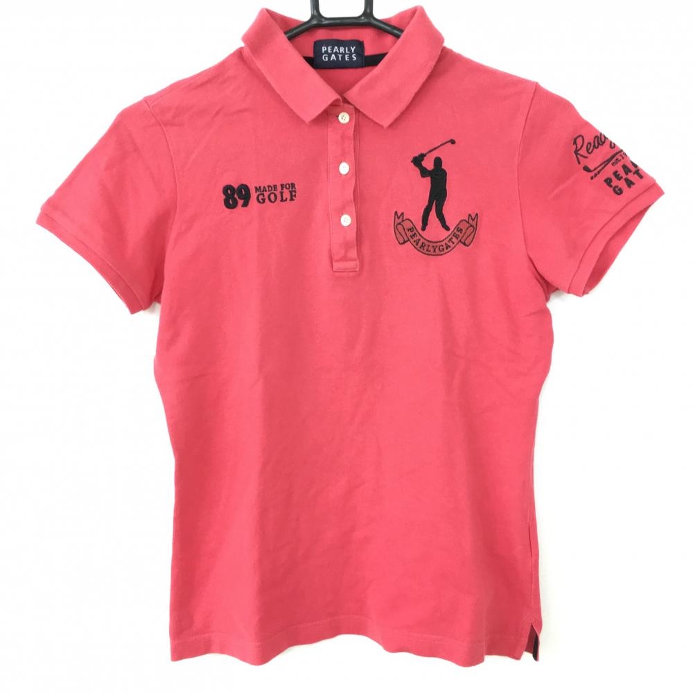 PEARLY GATES パーリーゲイツ 半袖ポロシャツ ピンク×黒 刺しゅう レディース 1(M) ゴルフウェア