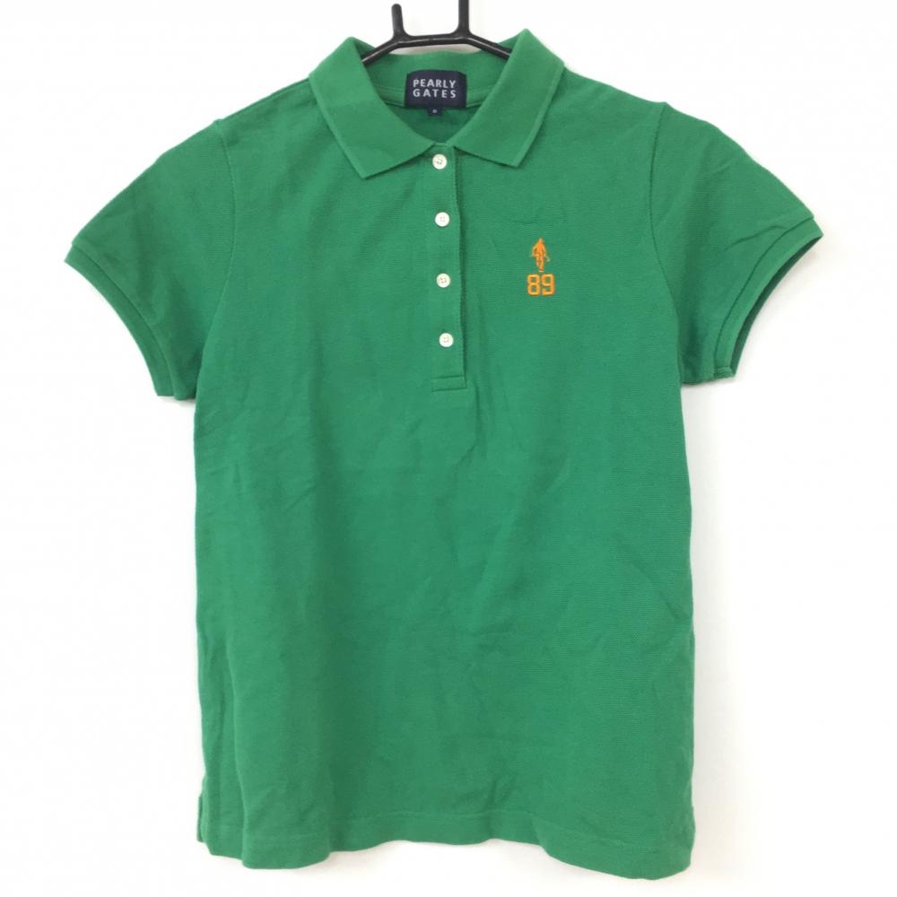 【美品】PEARLY GATES パーリーゲイツ 半袖ポロシャツ グリーン コットン100％ バックロゴ  レディース 0(S) ゴルフウェア