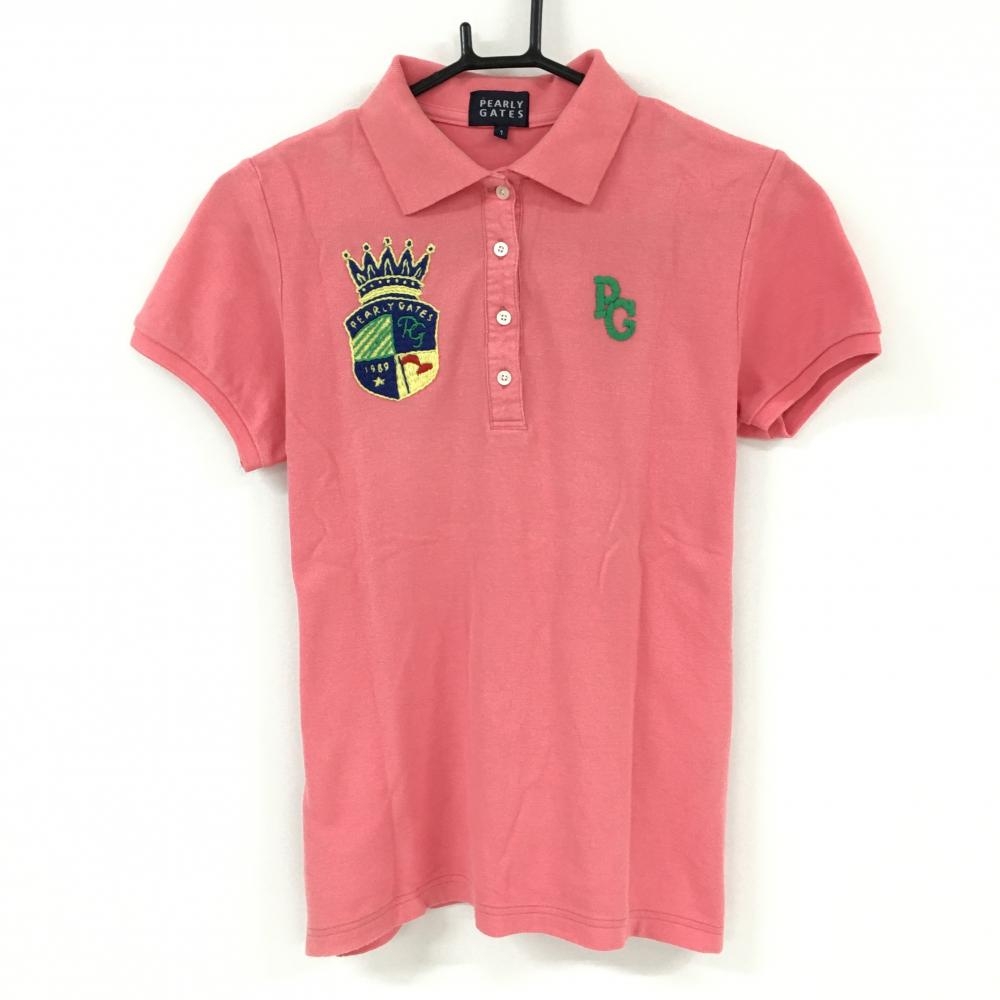 パーリーゲイツ 半袖ポロシャツ ピンク 刺しゅう コットン100％  レディース 1(M) ゴルフウェア PEARLY GATES