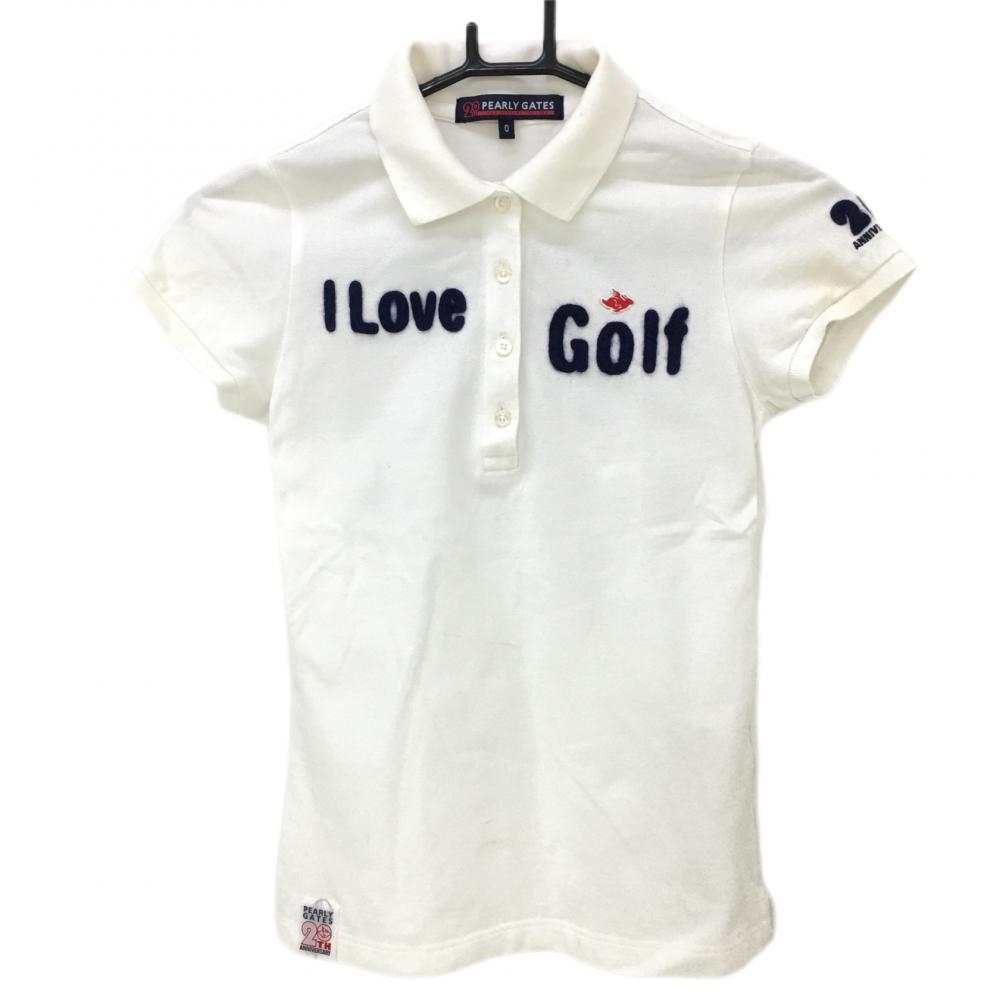 パーリーゲイツ 半袖ポロシャツ 白×ネイビー 20周年 コットン100％  レディース 0(S) ゴルフウェア PEARLY GATES