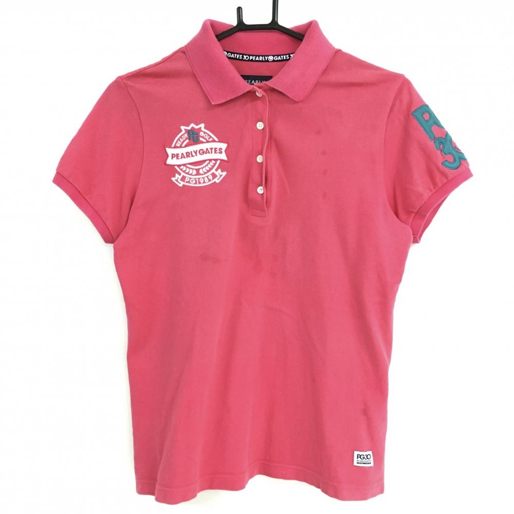 パーリーゲイツ 半袖ポロシャツ ピンク 30周年 襟裏ロゴ  レディース 2(L) ゴルフウェア PEARLY GATES
